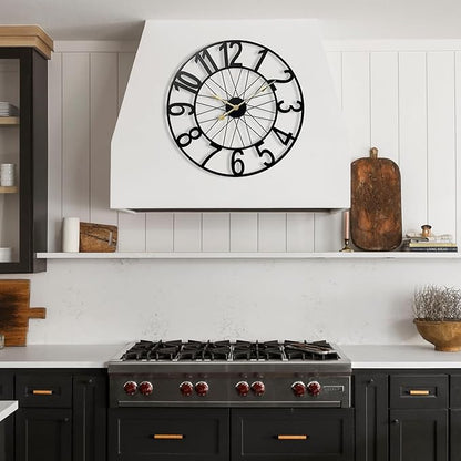 Large Outdoor Clock Battery Operated Silent, 24 Inch Modern Black Metal Wall Clock for Patio, Pool Area, Kitchen, Garden, Deck, Farmhouse, Living Room Decor