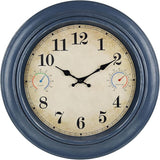 18 Inch Large Outdoor Wall Clock with Thermometer & Hygrometer, Waterproof Retro Blue Garden Clock for Patio, Pool, Backyard, Farmhouse Decor, Silent Non-Ticking
