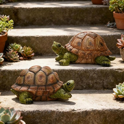 Garden Outdoor Turtle Statue, Resin Garden Sculptures Turtle Decor Realistic Tortoise Figurine for Outdoor Courtyard, Lawn Landscape, Pond,Festival and Birthday Gifts (Green-Left)