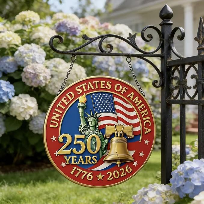 250th Anniversary America SunCatcher with Freedom Flag Designs 1776-2026 Years Round Acrylic Ornament,Independence Day Garden Decor,July 4th Sun Catcher Hanging for Home Party Supplies