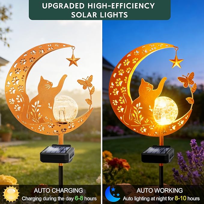 ZNYCYE Solar Lights Outdoor Decorative Moon Cat Butterfly Solar Stake Lights Birthday Mothers Day Gifts for Mom Women Grandma, Garden Decor Waterproof for Walkway, Yard, Lawn, Patio (Warm White)