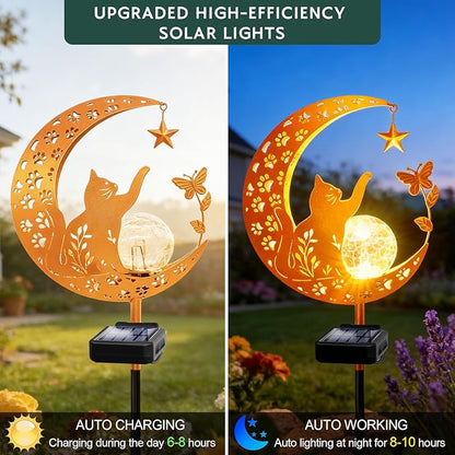 ZNYCYE Solar Lights Outdoor Decorative Moon Cat Butterfly Solar Stake Lights Birthday Mothers Day Gifts for Mom Women Grandma, Garden Decor Waterproof for Walkway, Yard, Lawn, Patio (Warm White)