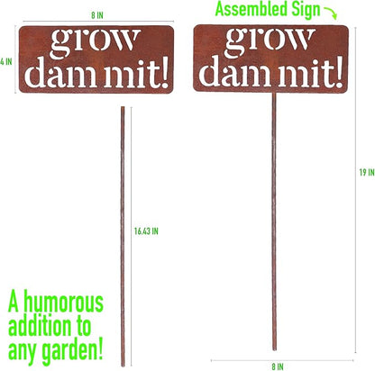 Island Genius Grow Dammit Funny Garden Sign, Unique Outside Gardening Decor Outdoor, Flower Vegetable Garden Accessories, Fun Gardening Gifts for Women Men Mom Gardener Who Love Plants, Alloy Steel