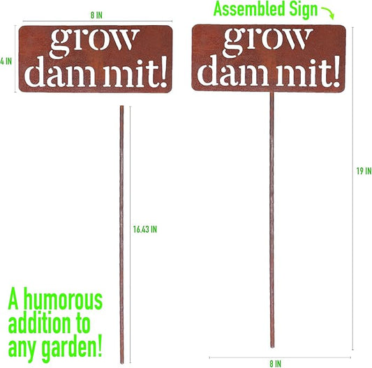 Island Genius Grow Dammit Funny Garden Sign, Unique Outside Gardening Decor Outdoor, Flower Vegetable Garden Accessories, Fun Gardening Gifts for Women Men Mom Gardener Who Love Plants, Alloy Steel