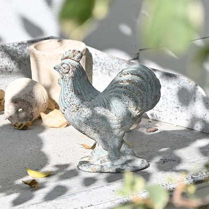 Rooster Statue Chicken Figurine Cement Rooster Figurine Figurines Artwork for Outdoor, Backyard, Patio and Home Kitchen Decoration(Dark Blue)