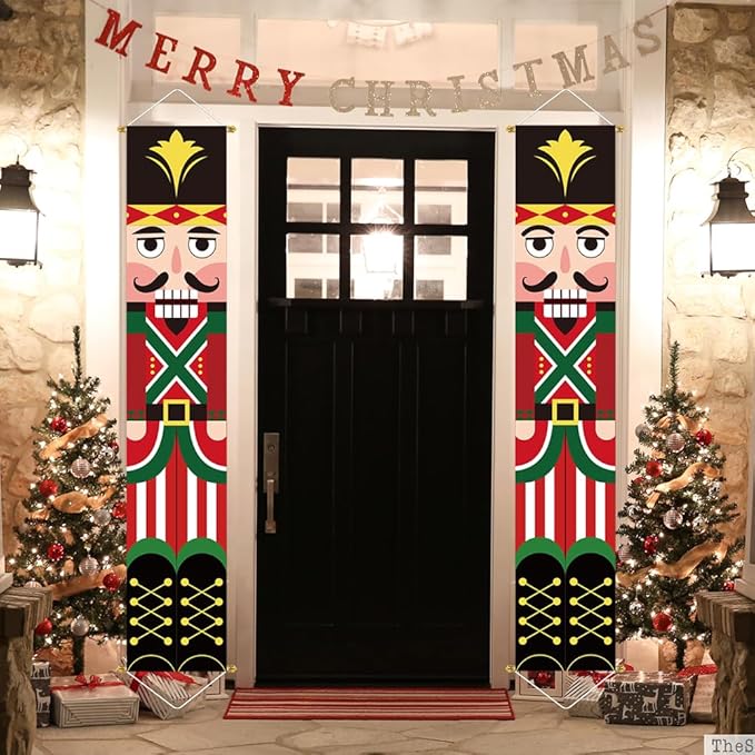 Ivenf Nutcracker Soldier Christmas Decorations, 2pc 71x13in Outdoor Yard Banner, Fade Resistant Fabric, Ready to Hang, Indoor-Outdoor Use, Home, Office, Shop Decor