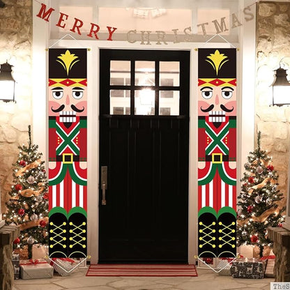 Ivenf Nutcracker Soldier Christmas Decorations, 2pc 71x13in Outdoor Yard Banner, Fade Resistant Fabric, Ready to Hang, Indoor-Outdoor Use, Home, Office, Shop Decor