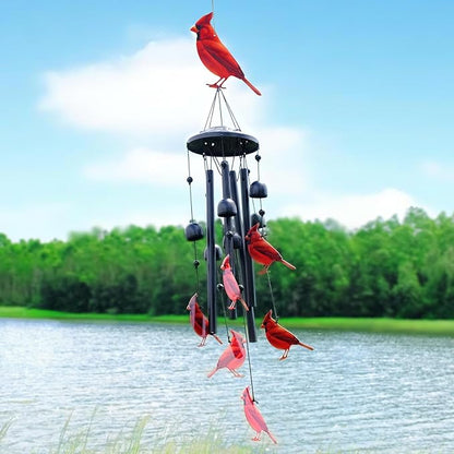 Cardinal Wind Chimes for Outside, Black Metal Windchimes Outdoors, Cardinals Gifts for Women/Men, Garden/Yard Decor, Memorial/Birthday Gifts for Grandma/Mom, Durable Chimes for Outdoors