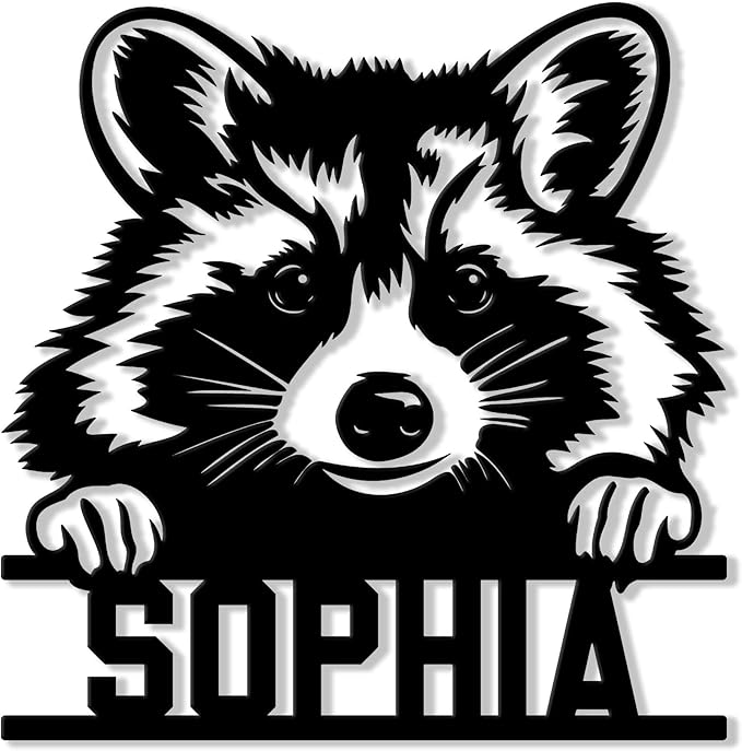 Personalized Raccoon Metal Sign, Raccoon Hanging Sign Outdoor Porch Welcome, Custom Name Wall Fence Yard Patio Home Office Decor Gifts Birthday