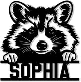 Personalized Raccoon Metal Sign, Raccoon Hanging Sign Outdoor Porch Welcome, Custom Name Wall Fence Yard Patio Home Office Decor Gifts Birthday