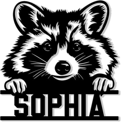 Personalized Raccoon Metal Sign, Raccoon Hanging Sign Outdoor Porch Welcome, Custom Name Wall Fence Yard Patio Home Office Decor Gifts Birthday