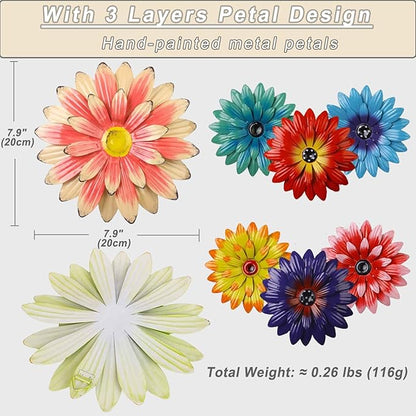 KorBabec 1 Pcs Metal Flower Wall Art Decor for Indoor Outdoor, 7.9" Metal Sunflower Wall Art for Garden Backyard Decor, Multiple Layer Hanging Flower Wall Decor for Bathroom, Living Room, Porch (Pink)