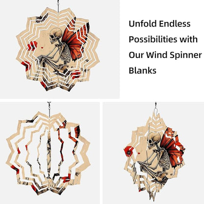 8 Inch Sublimation Wind Spinner, 3D Aluminum Metal Wind Spinner with Hook, Indoor Yard Garden Hanging Decoration, Weather Resistant Rotating Spiral Ornament, Skeleton with Butterfly Wings