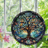 Tree of Life Stained Glass Window Hangings with Chain – Acrylic Tree Ornament for Garden, Patio and Indoor Decor, Housewarming Gift for Mom, Grandma and Nature Lovers