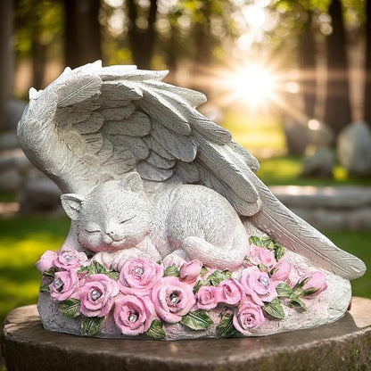 Cat Memorial Stone - Solar Light Pet Hologram Tribute, Waterproof & Durable Outdoor Statue for Memorial Gardens, Unique Cat Memorial Gifts & Decor