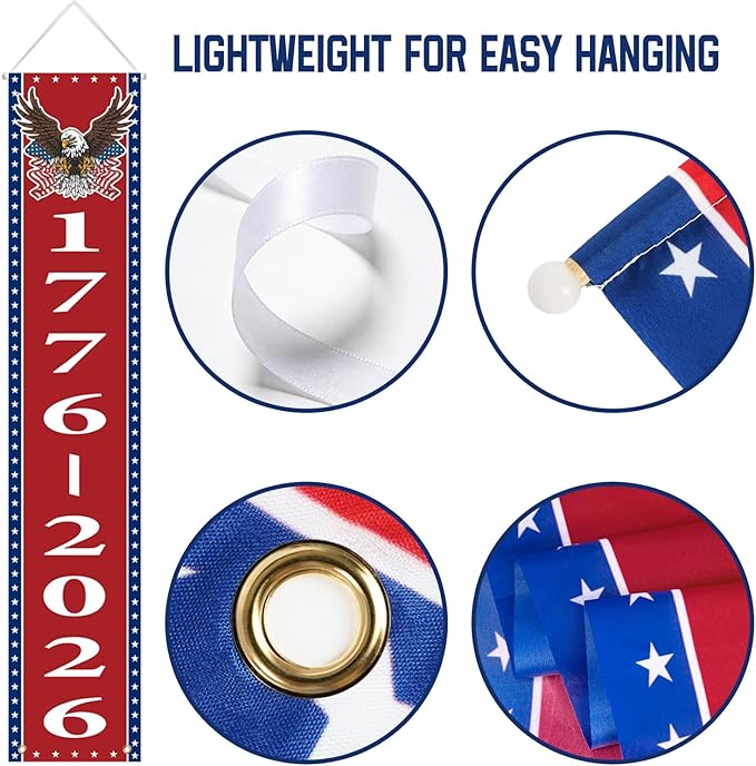 250th Anniversary American Banners - 2 Pack 4th of July Decorations Banner - 1776-2026 250th Anniversary Patriotic Hanging Banner Red White and Blue Independence Day Decor for Indoor Outdoor
