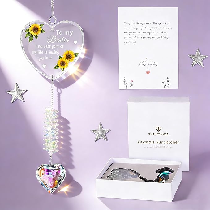 Bestie Gifts,Crystal Suncatcher Gifts for Bestie Birthday,Sisters Gifts from Sister, Best Friend Woman Window Hangings Home Decoration