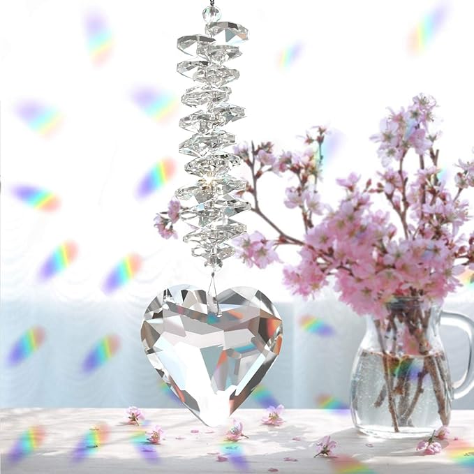 Memorial Gifts for Loss of Loved One, Sympathy Gift for Loss of Father Mother, Bereavement Gift Ideas Hanging Ornament with 45mm Clear Glass Heart Crystal Ball Prism Rainbow Maker Grief Gifts(Clear)