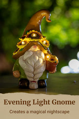 Solar Garden Gnome Statue, 7.67 Inch Resin Gnome Outdoor Decor for Yard, Backyard, Patio, Porch, Lawn; Garden Decor, Gnome Gifts, Birthday Gifts for Grandma Mom Women