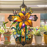 Floral Cross Acrylic Suncatcher Stained Glass Effect Window Car Hanging Christmas Ornament Indoor Outdoor Decor Garden Memorial Sun Catcher for Family Christmas Jesus Gift for Women Mom Grandma