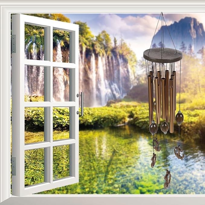 BORDSTRACT Metal Anchor Wind Chime, 9 Tube Nautical Design with Soothing Sounds for Outdoor Garden Patio Decor Hanging Home use