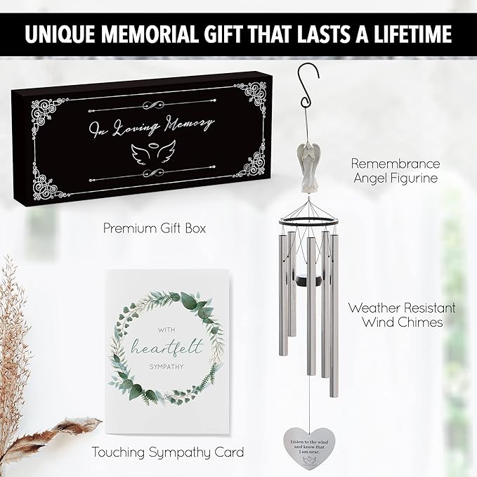 Angel Memorial Wind Chimes for Loss of Loved One - 34" Large Sympathy Wind Chimes, Memorial Gifts for Loss of Loved One Mother Father Husband Bereavement Chimes for Outside Deep Tone
