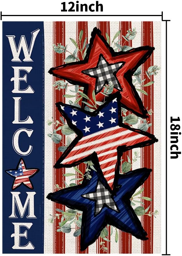 Independence Day 4th of July Garden Flag Burlap 12x18 Inch Double Sided, Patriotic American Stars and Stripes Yard Outdoor Decor DF304