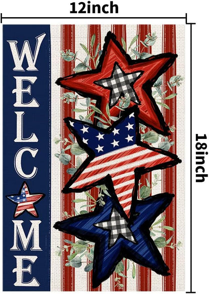 Independence Day 4th of July Garden Flag Burlap 12x18 Inch Double Sided, Patriotic American Stars and Stripes Yard Outdoor Decor DF304
