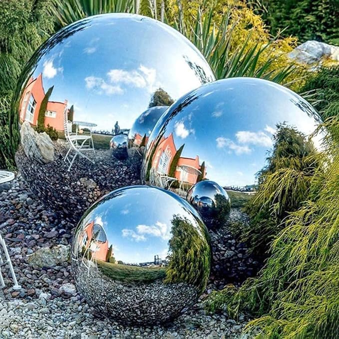 Polished Stainless Steel Gazing Ball Shiny Reflective Garden Sphere for Lawn Decoration 12-inch Mirror Garden Globe Ornament