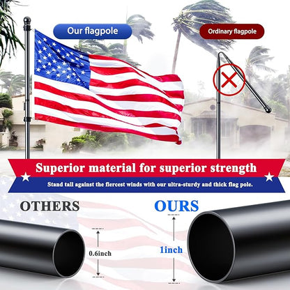 PHITRIC Flag Pole, Tangle Free Spinning Stainless Steel Rustproof Flagpole for 3x5 Sports Fan Outdoor Flags for Outside House (Black, 5FT, Without Bracket)