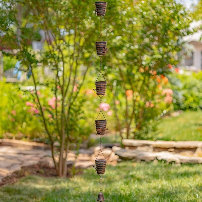 Zaer Ltd. Ornate Hanging Rain Chains (Bronze Finish, Bumble Bee Hives)