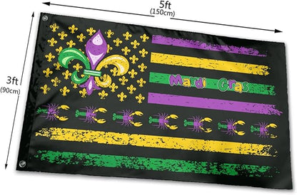 Mardi Gras Flag 3x5 Ft Outdoor Indoor With Grommet Garden Yard Banner Decorative Sign