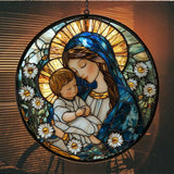 Virgin Mary Acrylic Suncatcher Stained Glass Effect Window Car Hanging Christmas Ornament Indoor Outdoor Decor Garden Memorial Sun Catcher for Family Christmas Jesus Gift for Women Mom Grandma