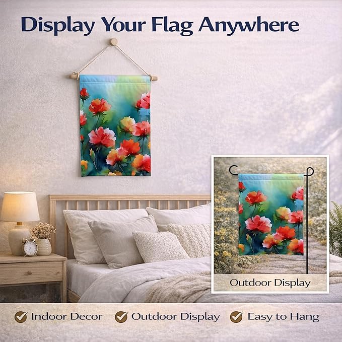 Caroline's Treasures Ohio Scarlet Carnations in Watercolor Garden Flag Mailbox Flag Decorative Yard Flag Banner Outside Patio Artwork Yard Flower Beds, Garden Size, Multicolor