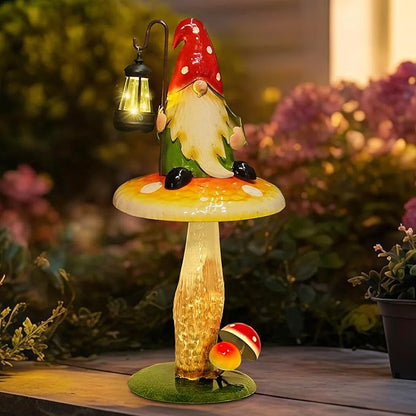 Solar Garden Gnomes Outdoor Statue, Waterproof Outdoor Mushroom Decor with Solar Lantern LED Lights for Yard, Patio, Lawn Ornaments, Valentines Day Gifts for Mom Women, Housewarming Gifts-16.5"