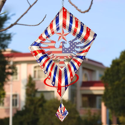 American Eagle Flag Metal Wind Spinners Outdoor, Stainless Steel Wind Sculptures Spinner Hanging Garden Decoration, United States Flag Craft Spinner Patio Decor Yard Ornaments Art Gift