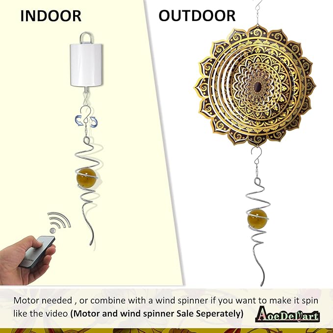 Aoedelyart Gazing Ball Spiral Wind Spinner Tail Sun Catcher 11inch Tail and 2 inch Glass Orb.Decorative Wind Spinner Stabilizer Indoor Outdoor Garden Decoration,Garden Gift -13 inch Height(Gold)