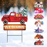 Whaline Valentine's Day Metal Yard Stakes Easter Welcome Interchangeable Garden Stake Red Truck Decor Set with Seasonal Sign Loads, Set of 9