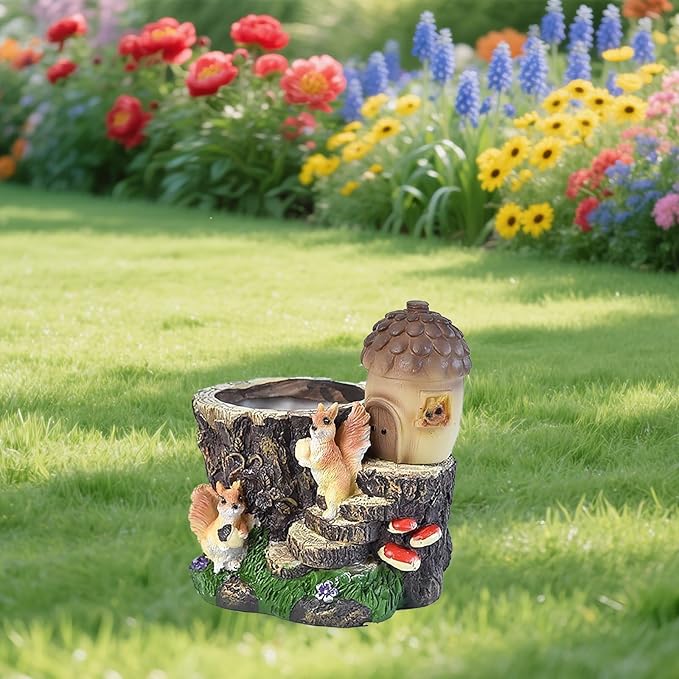 Garden Statue Decor, Flower Pots Planters Pots for Succulent, Outdoor Garden Sculpture for Patio Balcony Yard Lawn Decor, Outdoor Statues for Balcony Gifts (Squirrels)