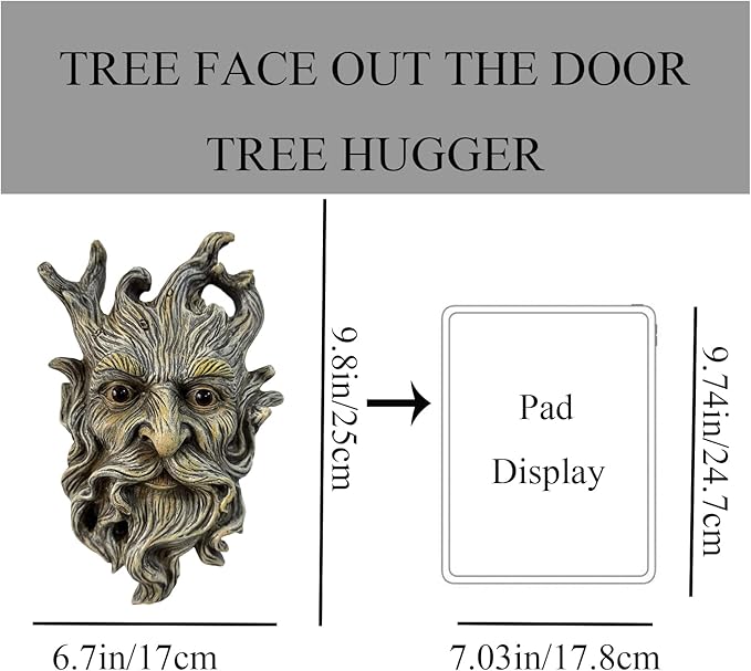 Tree Face Garden Statues Outdoor Decoration Clearance, Whimsical Old Man Face for Tree Hugger Sculpture, Wallmount Statue Fairy Art with Beard, Yard Fence Hanging Decor, 6.9" x 2.8" x 9.8"