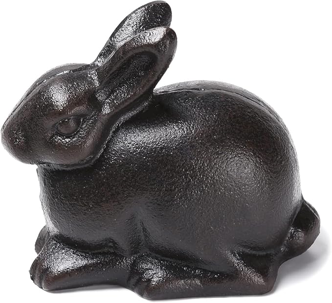 BRASSTAR Cast Iron Sitting Rabbit Statue Outdoor Garden Patio Yard Indoor Home Animal Figurine Decorative 4.4''(H) TQGJPT307
