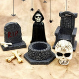 Suartus Halloween Miniature Figurines - 18Pcs Resin Ghost Tombstones Skull Heads Scene Ornaments Halloween Garden Accessories Mini Figurine Decorations for Outdoor Statues Home Village Crafts Decor