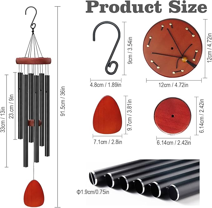 SZMDXL 36" Memorial Wind Chimes for Outdoor Decor,Aluminum & Wooden Large Windchimes with Soothing Relaxing Sounds Deep Melodic Tones Sympathy for Friends Family Neighbors Garden Patio Home Decor Gift