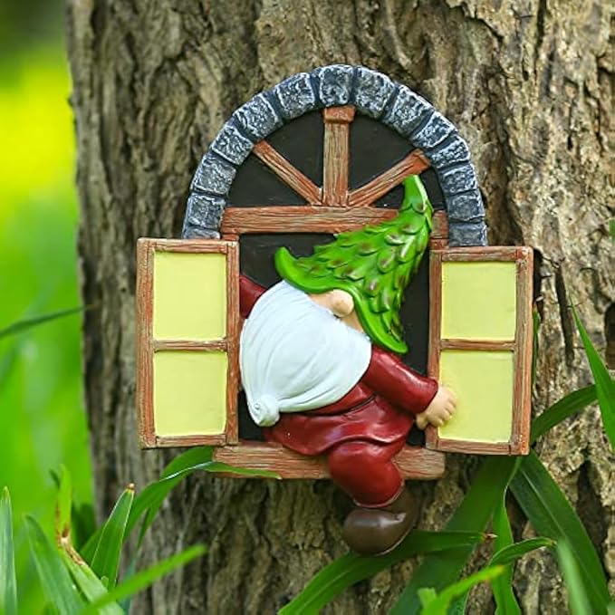vomiceak Whimsical Fairy Garden Gnome Statue, Tree Faces Decor Outdoor -5.9 Inch, Funny Garden Tree Decoration,Ideal Patio Yard Lawn Porch Decoration
