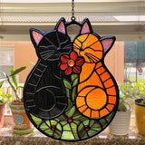 Cute Loving Couple Cats Acrylic Suncatcher Stained Glass Effect Window Car Hanging Christmas Ornament Indoor Outdoor Decor Garden Sun Catcher Panel Gifts for Cat Lover for Women Mom Grandma