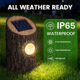 Solar Garden Lights Outdoor 2 Pack, Decorative Rustic Tree Stump Pathway Lights, Warm White Auto On/Off IP65 Waterproof Lights for Yard, Patio, Lawn, Flower Bed, Steps, Garden Decor Gifts