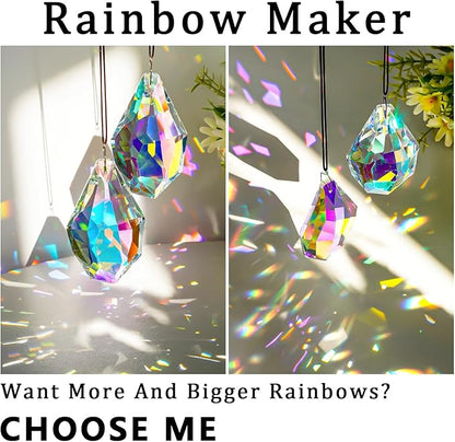 H&D HYALINE & DORA Set of 2 Crystal Sun Catcher Prisms 3.5" AB Colored Hanging Crystals for Window Rainbow Maker Prisms for Home Garden Decor