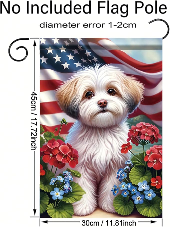 Starlit Patio 4th of July Garden Flag 12x18 Double Sided Maltese Dog Welcome American USA Patriotic Garden Flags for Memorial Day Independence Day Outdoor Decor Outside Decoration Yard Flag