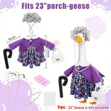 GJL Old Lady Porch Goose Outfits, Spring Summer Grandma Goose Clothes with Wig Glasses Pearl Necklace, Fits 23 Inch Cement Plastic Goose Statue for Outdoor Yard Garden Decor