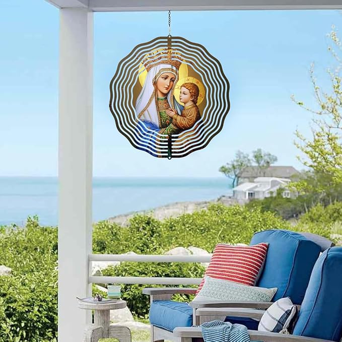 Crown Virgin Mary Wind Spinner, Metal Wind Spinners Outdoor Indoor, Religious Jesus Christ Garden Decor for Outside, Stainless Wind Spinners for Yard and Garden 10 inch 3D (25.76X25 CM)